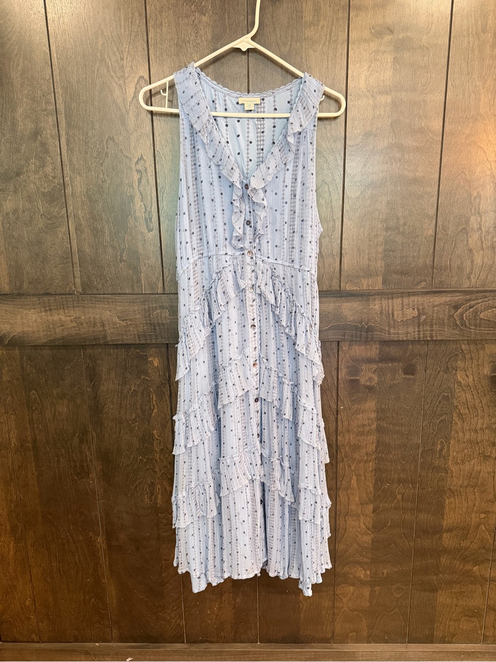 Sundance Light Blue Ruffled Sleeveless Midi Dress